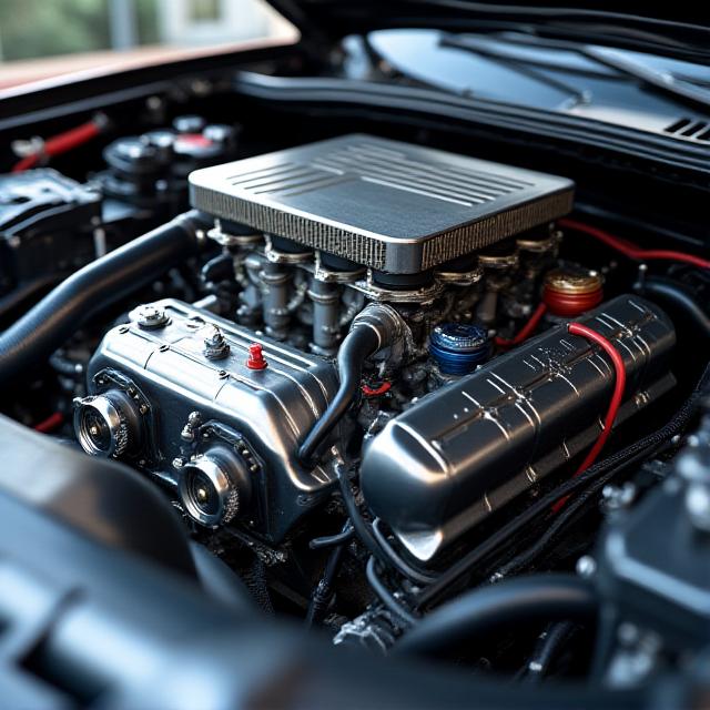 精密にチューニングされたエンジンのクローズアップ